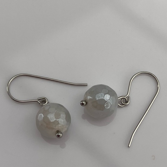 White Aventurine Stainless Steel Drop Earrings - Picture 5 of 11